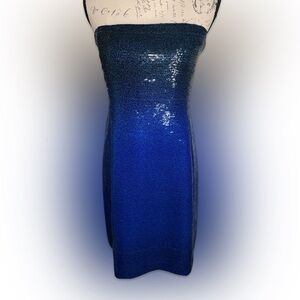 Kay Unger Strapless Blue Sequin Dress